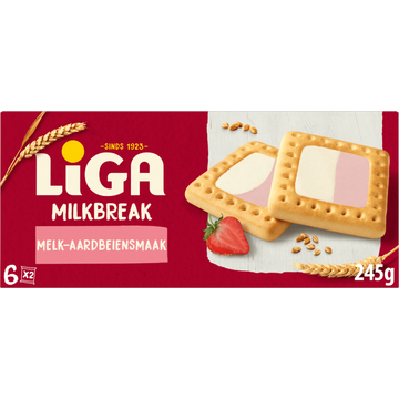 Liga Milkbreak Melk-Aardbeiensmaak 6x2 biscuits 245 g
