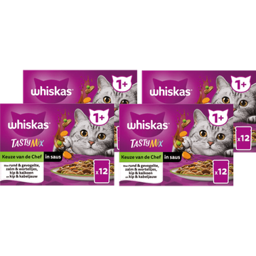 Whiskas 1+ Kattenvoer- Tasty Mix - Keuze van de Chef in saus - 4 x 12 maaltijdzakjes