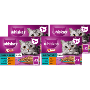 Whiskas 1+ Kattenvoer - Duo Surf & Turf in gelei - 4 x 12 maaltijdzakjes