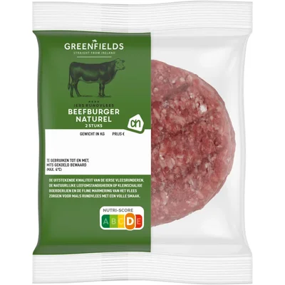 AH Greenfields Beefburger naturel 2 stuks