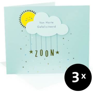 Paperclip Cards Wenskaarten Geboorte Jongen 3 Stuks