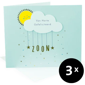 Paperclip Cards Wenskaarten Geboorte Jongen 3 Stuks