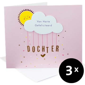 Paperclip Cards Wenskaarten Geboorte Meisje 3 Stuks