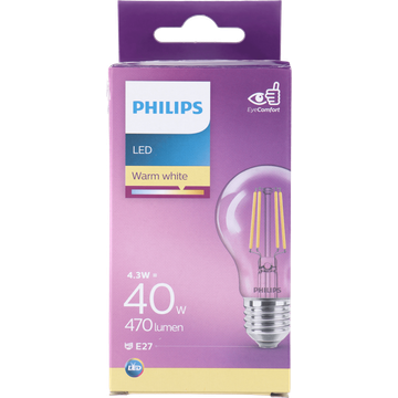 Philips LED Lamp Transparant - 40 W - E27 - warmwit licht