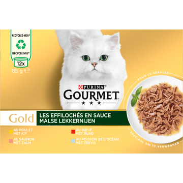 Gourmet Gold Malse Lekkernijen Kattenvoer nat met Kip, Zalm, Rund en Zeevis