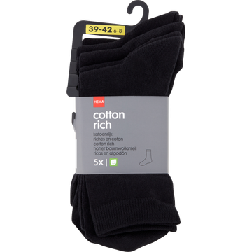 HEMA Sokken Katoenrijk Zwart Maat 39-42 5 Stuks