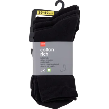 HEMA Sokken Katoenrijk Zwart Maat 39-42 5 Stuks