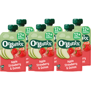 6 x Organix Knijpfruit appel, aardbei & quinoa 12mnd