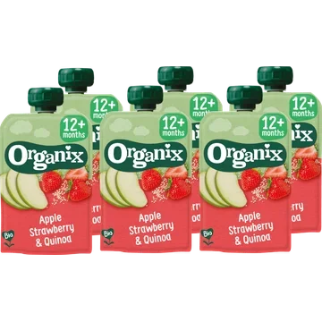 6 x Organix Knijpfruit appel, aardbei & quinoa 12mnd