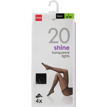 HEMA Panty Shine Transparent 20 Denier Zwart Maat S 36/38 4 Stuks