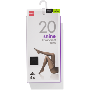 HEMA Panty Shine Transparent 20 Denier Zwart Maat L 44/46 4 Stuks