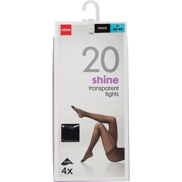 HEMA Panty Shine Transparent 20 Denier Zwart Maat L 40/42 4 Stuks
