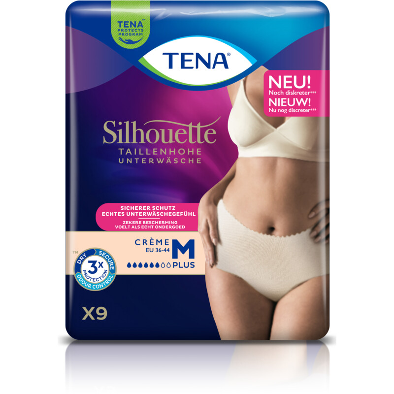 Tena Silhouette Hoge Taille Broekje Crème Maat M 36-44 Plus 9 Stuks