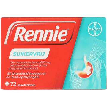 Rennie Suikervrij Kauwtablet bij brandend maagzuur, 72 stuks