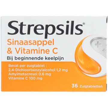 Strepsils Sinaasappel & Vitamine C zuigtabbletten bij keelpijn, 36 stuks