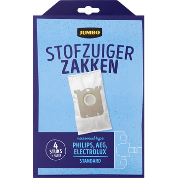 Jumbo Stofzuigerzakken met Filter 4 Stuks