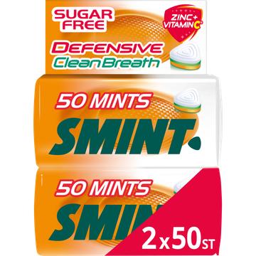 Smint Defensive Orangemint Suikervrij Duopack 2 x 50 stuks 