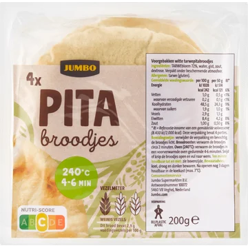 Jumbo Pita Broodjes 4 Stuks