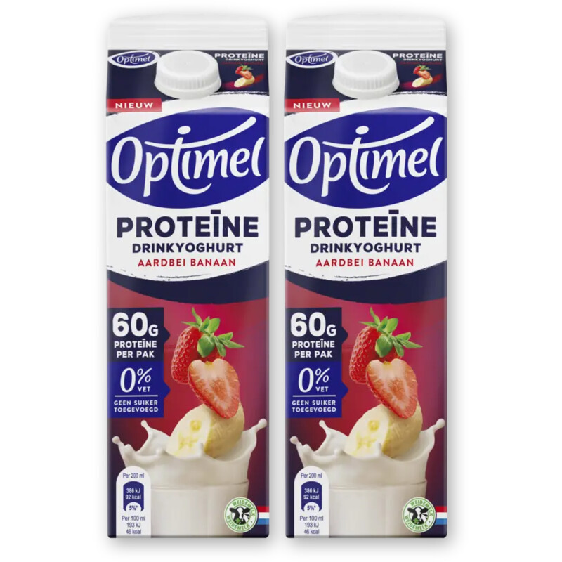 Optimel Proteine drinkyoghurt aardbei banaan 2pk