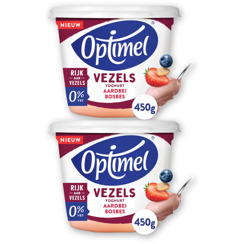 Optimel Yoghurt vezels aardbei blauwe bes 2-pck