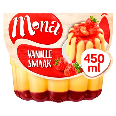 Mona Vanillepudding met aardbeiensaus