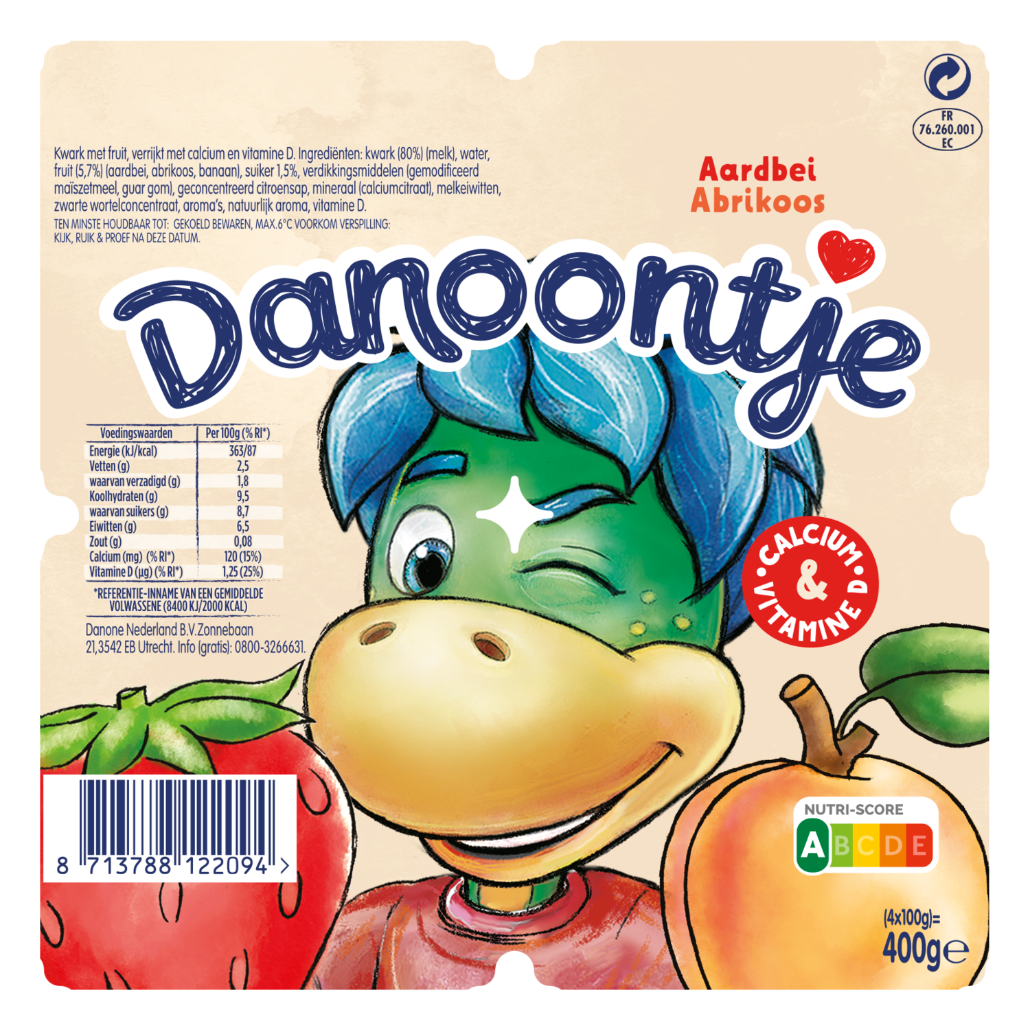 Danoontje Fruitkwark aardbei abrikoos