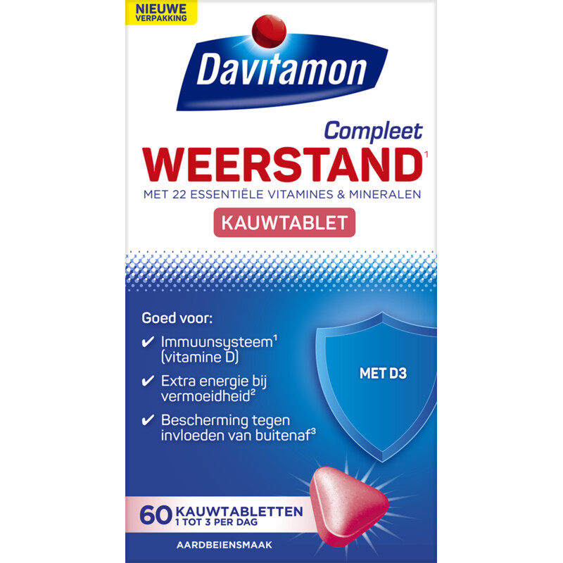 Davitamon Compleet weerstand kauwvitamines aardbei, 60 stuks
