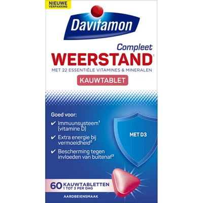 Davitamon Compleet weerstand kauwvitamines aardbei, 60 stuks