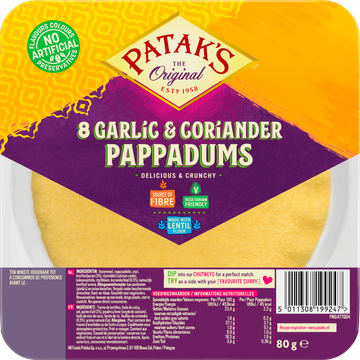Patak's Pappadums garlic coriander kant en klaar