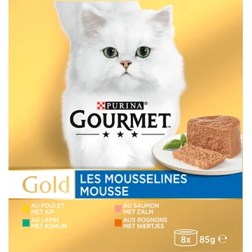 Gourmet Gold Mousse Mix Kattenvoer natvoer met Kip, Zalm, Niertjes en Konijn