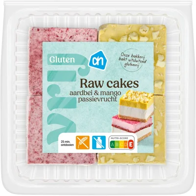 AH Glutenvrij Raw cakes aardbei en passievrucht mango