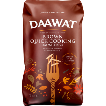 Daawat Snelkokende Bruine Basmatirijst 1kg