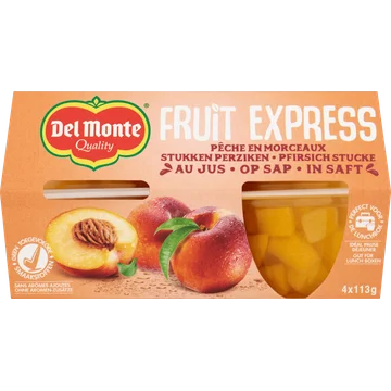 Del Monte Fruit Express Stukken Perziken op Sap 4 x 113 g