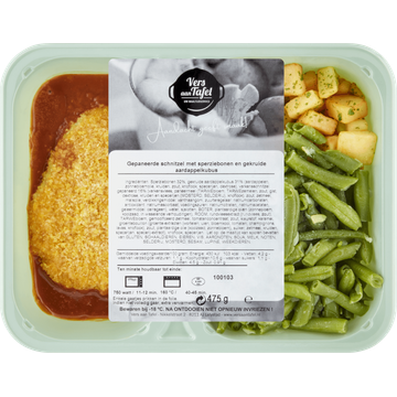 Vers Aan Tafel Gepaneerde Schnitzel met Sperziebonen en Gekruide Aardappelkubus 475 g