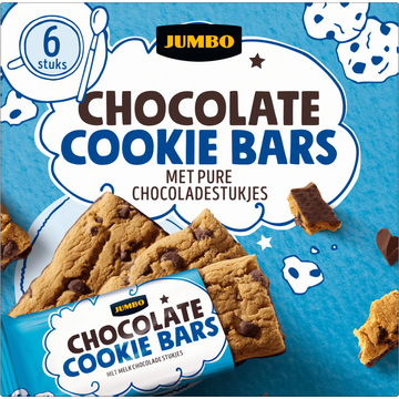 Jumbo Chocolate Cookie Bars met Pure Chocoladestukjes 6 Stuks
