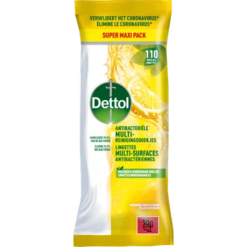 Dettol Power & Fresh Multi-Reinigingsdoekjes Sprankelende Citroen & Limoen Super Maxi 110 Stuks