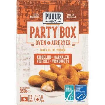 Puuur Visch Party Box Oven & Airfryer Kibbeling, Garnalen Visfriet, Visnuggets 350 g