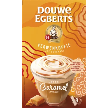 Douwe Egberts Verwenkoffie Latte Caramel oploskoffie 8 stuks