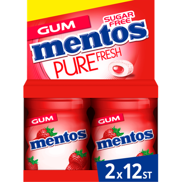 Mentos Gum Pure Fresh Aardbei Suikervrij Mini Pot 2x12 stuks