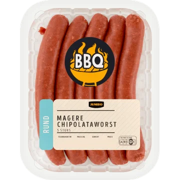 Jumbo BBQ Magere Chipolataworst Rund 5 Stuks