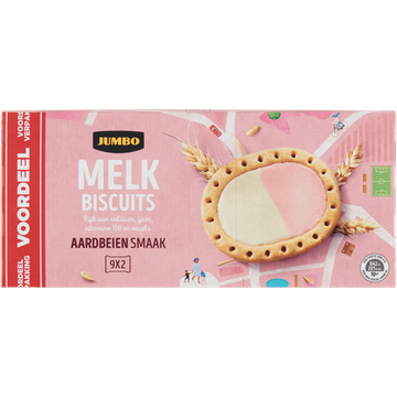 Jumbo Melkbiscuits Aardbeiensmaak Voordeelverpakking 9 Stuks