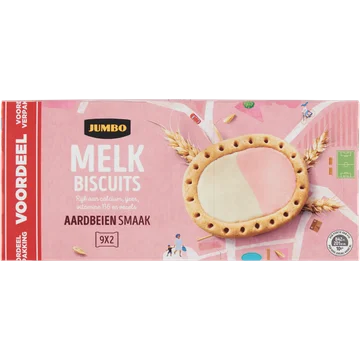 Jumbo Melkbiscuits Aardbeiensmaak Voordeelverpakking 9 Stuks