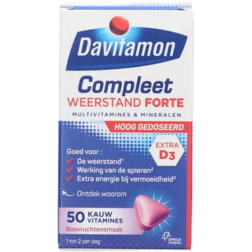 Davitamon Compleet weerstand forte kauwvitamines bosvruchten, 50 stuks
