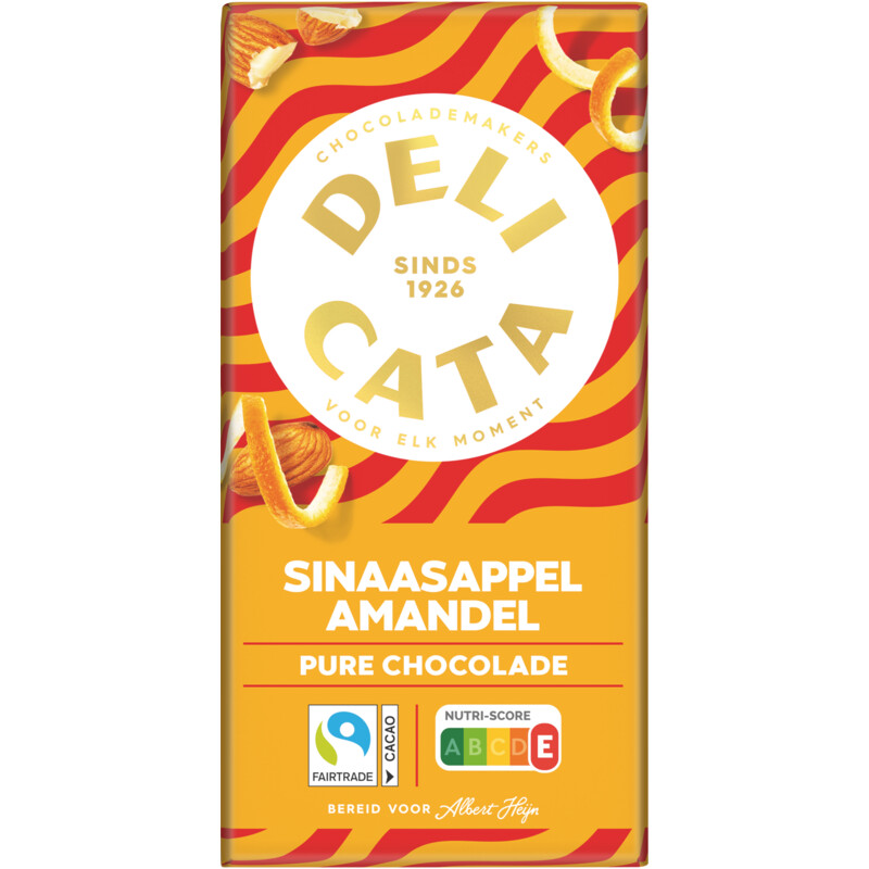 Delicata Reep pure chocolade sinaasappel amandel