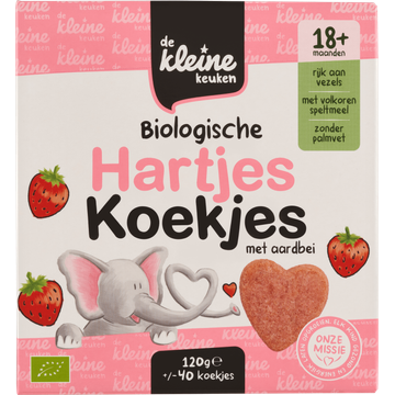 De Kleine Keuken Biologische Hartjes Koekjes met Aardbei 18+ Maanden 120 g