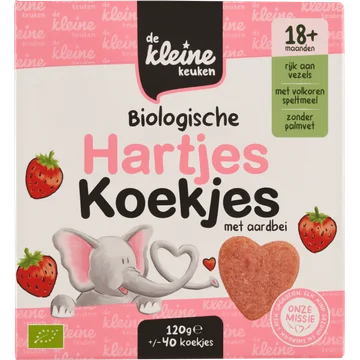 De Kleine Keuken Biologische Hartjes Koekjes met Aardbei 18+ Maanden 120 g