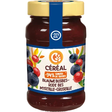 Céréal Minder Suikers Confituur Blauwe Bosbes-Rode Bes 270 g