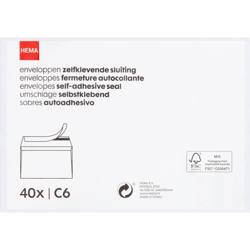 HEMA Enveloppen Zelfklevende Sluiting C6 40 Stuks