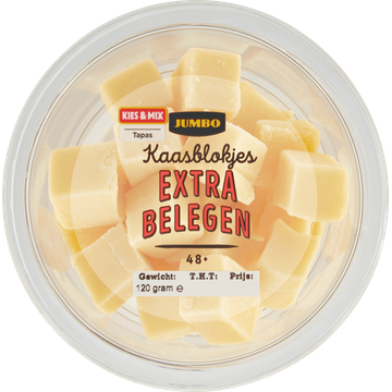 Jumbo Kaasblokjes Extra Belegen 48+ 120 g