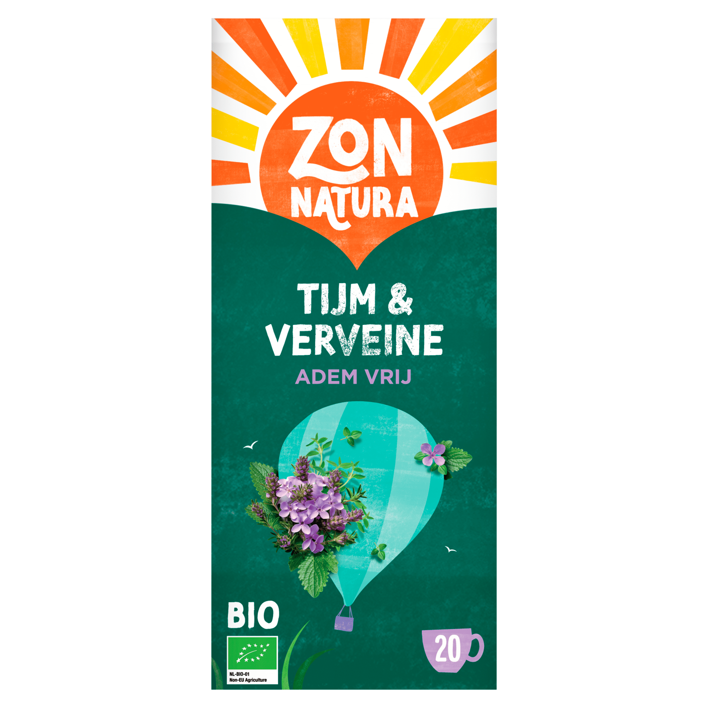 Zonnatura Tijm & Verveine Adem Vrij Kruideninfusie 20 Zakjes 35 g